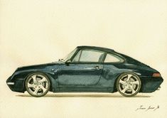 a drawing of a blue porsche sports car