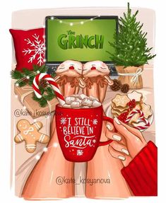 the grin i still believe in santa mug with candy canes and peppermint