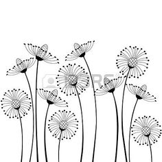 black and white drawing of dandelions on a white background royalty free stock illustrations