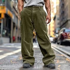 Season:Spring   Fall; Fabric:Cotton Blend; Gender:Men's; Style:Fashion,Streetwear; Elasticity:Micro-elastic; Occasion:Daily,Going out,Outdoor; Fit Type:Regular Fit; Function:Soft,Comfort; Waistline:Mid Waist; Pattern:Plain; Design:Straight Leg,Pocket,Elastic Waist; Pants Type:Trousers,Cargo Pants,Baggy Pants,Casual Pants,Corduroy Pants; Fly Type:Zipper,Button; Front page:FF; Listing Date:09/10/2024; Hips:null; Length:null; Waist:null; Fit US Size:null; Fit UK Size:null; Fit EU Size:null; Pants L Casual Solid Corduroy Pants, Casual Solid Color Corduroy Pants, Casual Non-stretch Corduroy Bottoms, Corduroy Pants With Pockets In Solid Color, Non-stretch Corduroy Casual Bottoms, Corduroy Full-length Bottoms With Pockets, Full-length Corduroy Bottoms With Pockets, Wide Leg Cotton Cargo Pants, Solid Color, Baggy Cargo Jeans For Outdoor