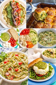 several different types of food with the words ways to use basil pesto on them