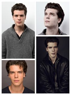 four different pictures of the same man in black and white, one with brown hair