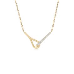 This interlocking loop pendant in 14k yellow gold is effortlessly elegant and chic. The diamond-studded loop is entwined with a polished plain loop, symbolizing a strong bond of love and commitment. Gold Jewelry With Brilliant Cut In Modern Style, Loop Pendant, 18k Rose Gold, Of Love, Gold Necklace, Yellow Gold, Rose Gold, Yellow, Pendant