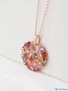 OrcaJump - Cubic Zirconia Round Pendant Necklace Multicolor Cubic Zirconia Round Necklaces, Multicolor Cubic Zirconia Pendant Necklace, Round Pendant Necklace, Copper Color, Round Pendant, Pendant Necklaces, Cubic Zirconia, Fine Jewelry, Copper