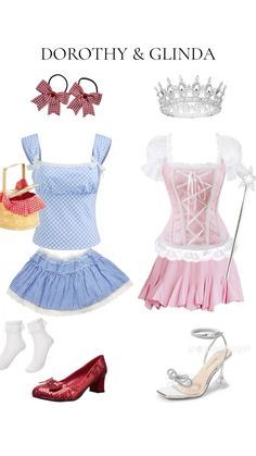 an image of clothes and accessories for a dollhouse play set with text that reads, dorotty & glinda