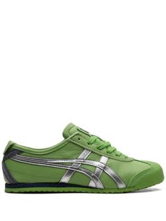 Onitsuka Tiger Mexico 66 "Garden Green/Pure Silver" Sneakers - Farfetch Green And Gold Sneakers, Green Sneakers With Rubber Sole For Jogging, Classic Green Sneakers With Vulcanized Sole, Green Leather Sneakers For Jogging, Green Leather Sneakers For Sports, Green Lace-up Custom Sneakers For Jogging, Green Leather High-top Sneakers With Translucent Outsole, Green Leather Sporty Sneakers, Green Leather Sneakers With Vulcanized Sole