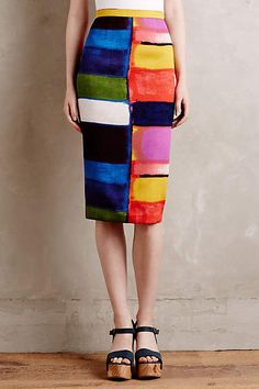 Colorfield Pencil Skirt - #anthrofave Colorful Outfit, Posh Spice, Casual Outfit Inspiration, Quirky Fashion, Tracy Reese, Skirt Fashion, Passion For Fashion, Dress To Impress, Style Me