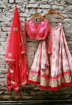 Indian bridal lehenga with blouse and dupatta. Designer lehenga. Lehenga Hanging, Lehenga Pink, Bridal Attire, Indian Bridal Lehenga, Velvet Blouse, Bridal Lehengas