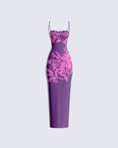 The perfect floral print maxi dress 🤩 Crafted with printed mesh and lace trim, this pretty piece is complete with underwire bust cups, adjustable straps, and a back slit that provide just the right amount of support and style for any occasion 💜 Purple 2 Piece Outfit, Asian Dress Outfits, Pink And Purple Dress, Maxi Dress Bodycon, White Corset Dress, Mesh Dresses, Lavender Dress, Mesh Maxi Dress, Hawaiian Dress