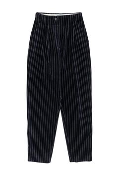 Current Boutique-Sportmax - Navy Pinstripe Velvet Trousers Sz 6 Velvet Trousers, Short Dresses Casual, Navy Shorts, Button Down Blouse, White Tee, Soft Velvet, Timeless Classic, Classic White, Dress Pants