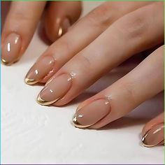 Gold French Tip, Light Colored Nails, Colored Nail Tips, French Tip Press On Nails, Nails For Women, Nail Forms, Nail Length, Stick On Nails, Nails Inspo