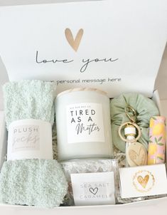 a gift box containing personal care items