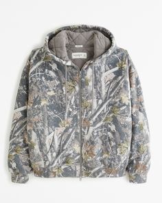 Men's Essential Quilted Full-Zip Hoodie | Men's Tops | Abercrombie.com Camo Quilt, Abercrombie Men, Shearling Jacket Women, Mens Zip Hoodie, Grey Camo, Camo Hoodie, Camo Jacket, Red Hoodie, Oversize Hoodie