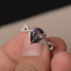 Shaped Engagement Rings, Engagement Rings Gemstone, Ring Pear Shaped, Topaz Wedding Ring, Dream Future, Rainbow Topaz, Mystic Topaz Ring, Rings Gemstone, Gemstone Ring Silver