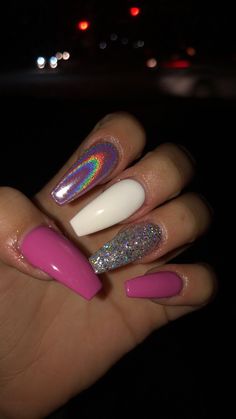 Acrylic Nails Natural, Ballerina Nails, Acrylic Nail Art, Holographic Nails, Dope Nails, Manicure E Pedicure