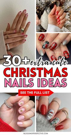 Santa Nails, Holiday Nails Winter, Christmas Manicure, Red Christmas Nails, Gold Glitter Nails, Christmas Nails Easy