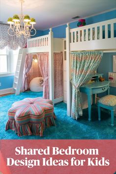 Two beds in a kids bedroom Bed For Girls Room, Turquoise Room, Modern Bunk Beds, Beds For Small Spaces, Bunk Bed Designs, Shared Room, Kids Bunk Beds, Girl Beds