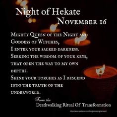 a candle with the words night of hekate november 16