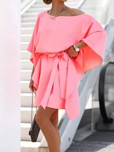 Dress Office, Party Dress Long Sleeve, Puff Sleeve Dresses, Fashion Color, Party Dress Long, Boho Maxi Dress, Office Casual, Two Piece Dress, Batwing Sleeve