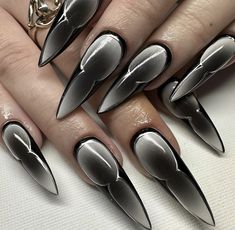 Dark Aura Nails, Nails In Pink, Nails Sharp, Dark Aura, Hottest Nail Trends, White Aura, Aura Nails, Long Almond, Sharp Nails