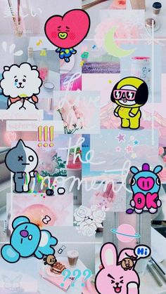 an assortment of stickers are displayed on a wall