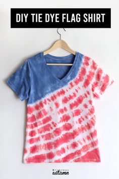 the diy tie dye t - shirt is hanging on a clothes hanger with text overlay