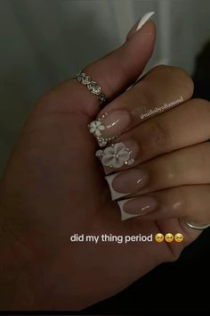 Mid Length Nails Square, Short Bling Set Nails, Nail With Diamonds Rhinestones, White Nails With Rhinestones Short, Dope Nail Designs Classy Short Acrylic, French Tips With Bling, Medium Birthday Nails, Name On Nails, Shirt Nail Ideas