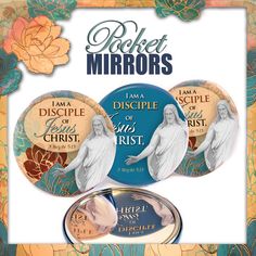 the front and back cover of pocket mirrors, featuring two images of women in white dresses