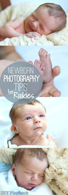 the newborn baby is laying down on his side and looking up at the photographer's hand