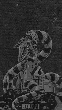 an image of a snake on top of a house with the words beetlejuice written below it