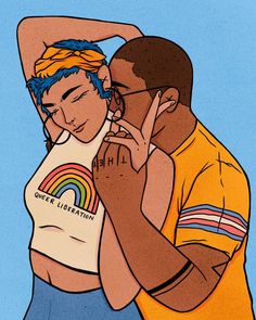 an illustration of two people hugging each other