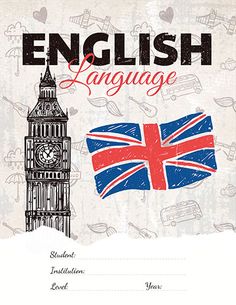 an english language certificate with the british flag and big ben in london, england on it