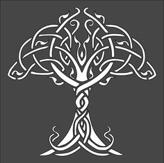 the celtic tree of life symbol is shown in black and white, on a gray background