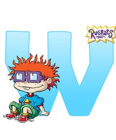 the letter w is for kid with red hair and glasses sitting in front of it