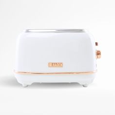 a white toaster with the word haden on it's front and side