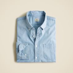 Organic cotton chambray shirt in five-year wash Unstructured Medium Wash Cotton Shirt, Unstructured Chambray Shirt In Medium Wash, Unstructured Medium Wash Chambray Shirt, Classic Light Indigo Chambray Shirt, Medium Wash Chambray Shirt, Classic Washed Light Indigo Shirt, Classic Light Wash Chambray Shirt, Classic Chambray Shirt In Light Wash, Classic Unstructured Chambray Shirt