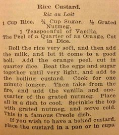 an old recipe for rice custard