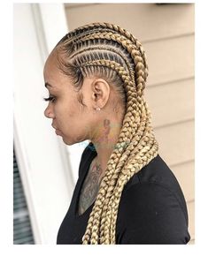 Blonde Stitch Braids Black Women, Hairstyles For Black Women Fulani, Braids Hairstyles Ponytail, Black Women Braids Hairstyles, Braids Hairstyles Box Braids, Women Braids Hairstyles, Vacay Hair, Braids Stitch, Tutorial Braids