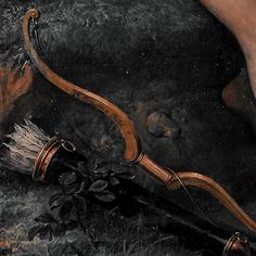 a painting of a woman's feet with a bow and arrow on the ground