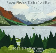 the cover of paper piecing by ern'on etsy, featuring mountains and trees