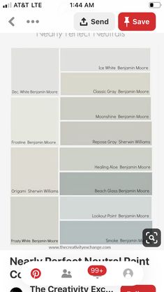 an iphone screen showing the different colors and sizes of paint swatches on each side