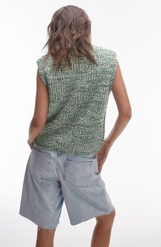 Love to layer in this soft chenille sweater-vest knit with multi-colored yarns for eye-catching appeal. 24 1/2" length (size Medium) V-neck 86% polyester, 14% acrylic Machine wash, dry flat Imported Chenille Sweater, Sweater Vest, Topshop, Nordstrom, V Neck, Yarn, Knitting