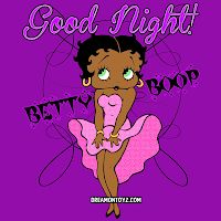 an image of a cartoon character with the words, good night betty boop on it