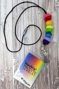 Two-tone Rainbow Lanyard (Design #4) – Art with Mrs. Nguyen - Rainbow Palette Jewelry - Art Teacher Lanyard Black Satin, Lanyard