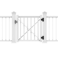 a white gate with two black gates on each side