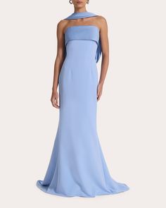 Roshana Draped Satin and Crepe Gown Satin Dress Wedding Guest, Dress With Neck Scarf, Ball Gown Styles, Moh Dress, Mob Fashion, Drop Waist Gown, Fishtail Gown, Dress With Scarf, Function Dresses