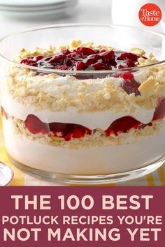 a glass bowl filled with food on top of a table