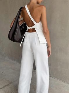 Backless Outfit, Asymmetrical Style, All White Outfit, Long Midi Dress, Outerwear Outfit, Green Coat, Swimwear Outfit, White Outfits, Outerwear Coats