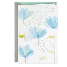 Our Thoughts Are With You Sympathy Card Blue Watercolor Flowers, Sympathy Greetings, Expressions Of Sympathy, Sympathy Cards Handmade, Condolence Messages, Hallmark Greeting Cards, Simple Artwork, Hallmark Cards, Sympathy Card