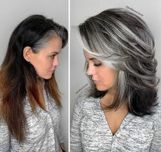 Medium Brunette Hair, Grey Hair Transformation, Grey Hair Inspiration, Blond Balayage, Medium Layered Hair, Haircut Curly, Medium Length Hair With Layers, Blending Gray Hair, Natural Wavy Hair